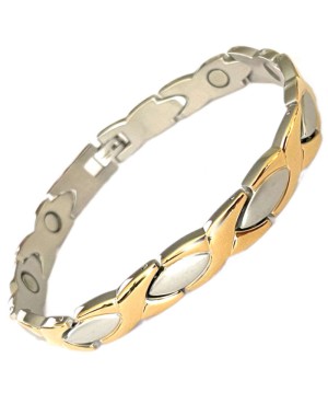 Bracelet magnétique acier - argent brossé et or - Pin