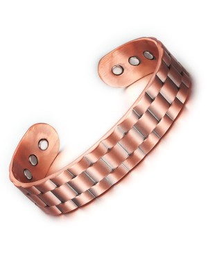 Bracelet magnétique en cuivre largeur 16 mm et motif quadrillage damier - Gentiane