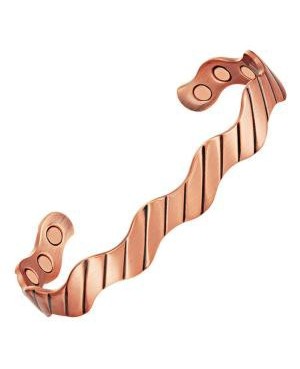 Bracelet en cuivre massif magnétique 6 aimants néodime - effet ondulé avec fines lignes - Zénith