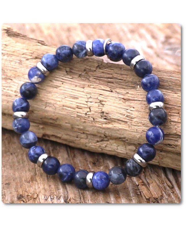 Bracelet homme pierre naturelles boules 8 mm en jaspe bleu