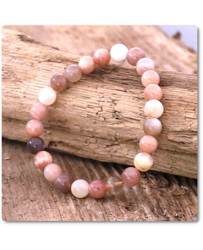 Bracelet élastique perles en bois et pierre de lune - Perles & Co